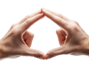 Two hands forming a house-like shape