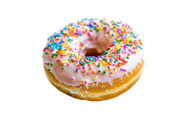 Frosted donut with colorful sprinkles, delicious treat, sweet dessert