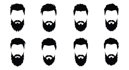 Various male faces with different hairstyles and beards in black silhouette
