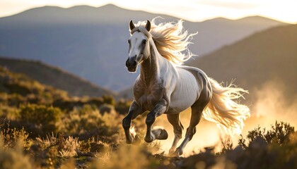 Majestic horse galloping in golden light (2)