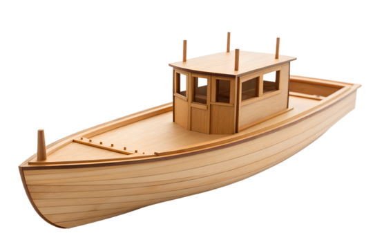 Exquisite Handcrafted Wooden Boat Model A Detailed Miniature Craftsmanship Displayed on a Clean White Background