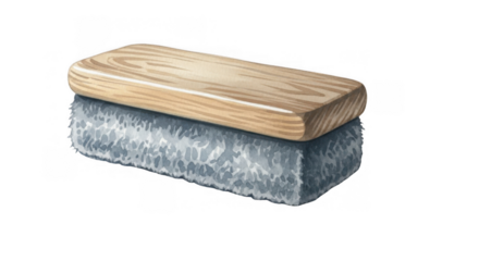 Watercolor illustration depicts a wooden scrubbing brush on a black backdrop