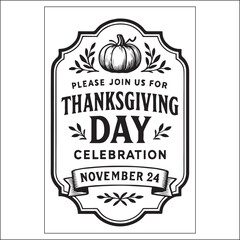Thanksgiving Day Invitation Label Design Black and White
