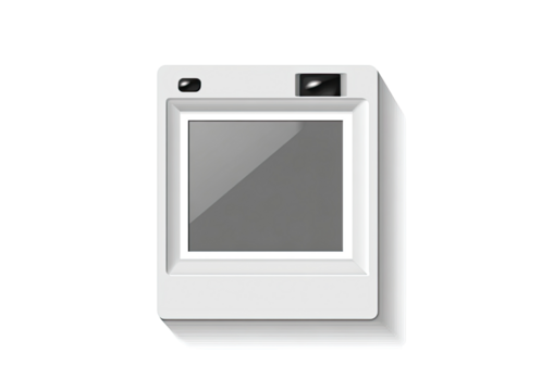 Pocket-sized white camera, square screen