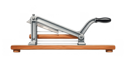 Cigar cutter machinery equipment with shiny metallic features on wooden board