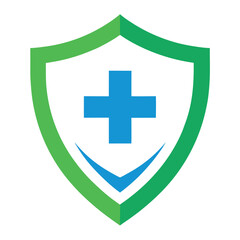 Green shield emblem with a white cross symbolizing protection healthcare or a medical organization
