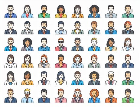 İş insanları renkli &ccedil;izgi simgeleri seti. İnsan kaynakları ve ofis y&ouml;netimi. Basit vekt&ouml;r &ccedil;izimi, d&uuml;zenlenebilir &ccedil;izgi.