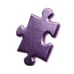 Obraz premium A single, shiny, purple jigsaw puzzle piece isolated on a transparent background, symbolizing connection, teamwork, and problemsolving