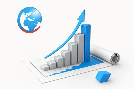 Global business growth chart with upward trend and world map icon