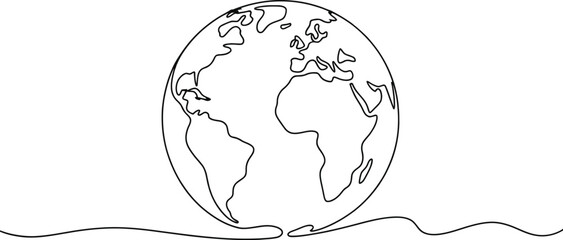 Minimalist continuous line drawing of planet earth on a wavy line © NASRIN