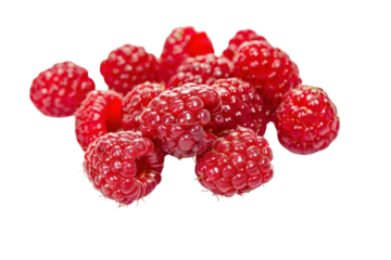 Fresh red raspberries, vibrant and juicy, floating in open space