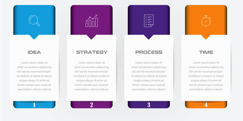 Concept of business model with 4 successive steps - 4 colorful graphic elements - Timeline design for presentation, workflow layout, diagram, annual report, web design - Infographic design layout