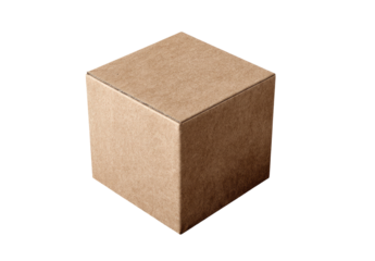 A light brown cardboard cube
