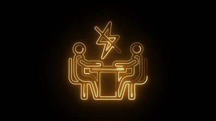 glowing neon conflict resolution free icon isolated, futuristic negotiation visualization, problem solving and peace building hd video motion graphic animation