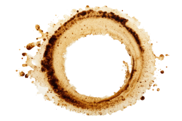 A circular, coffee-stained ring against black.  Detailed, concentric stain pattern
