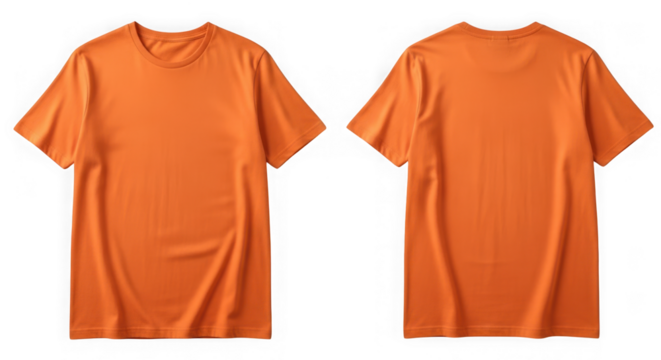 Front and back view of a bright orange short-sleeved t-shirt