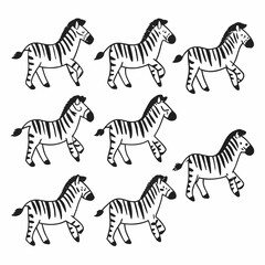 Collection of zebra illustrations isolated on white background, perfect for safarithemed designs and decorations
