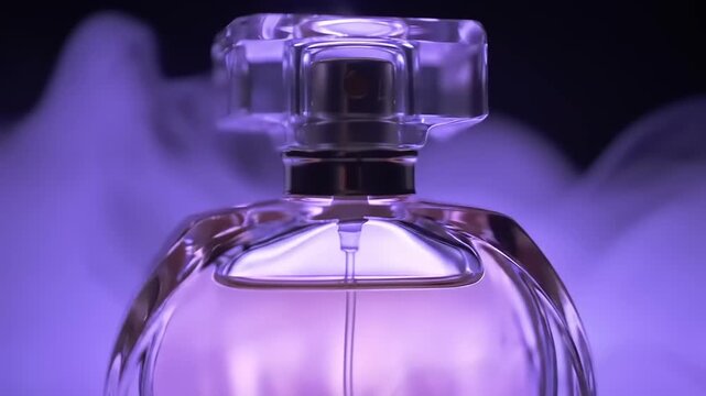 Purple perfume bottle close up