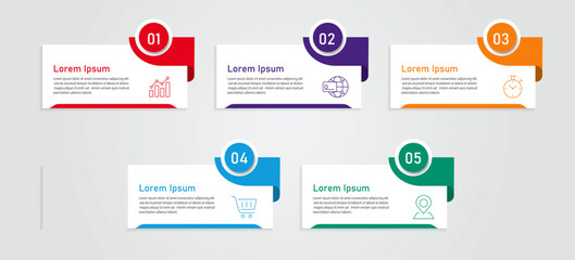 Presentation business infographic template vector -  5 steps rectangle vector for business process, data visualization, digital marketing, and tech layout
