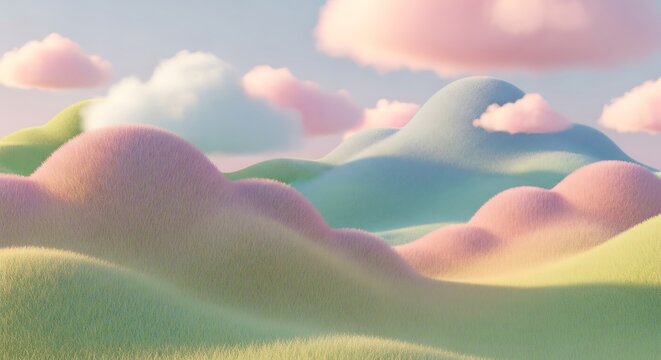 Pastel Dreamscape Rolling Hills and Fluffy Clouds a Whimsical and Serene Landscape