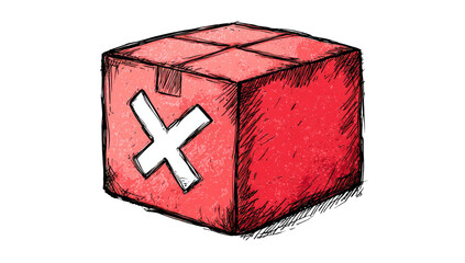 Rejected package, red box with an X
