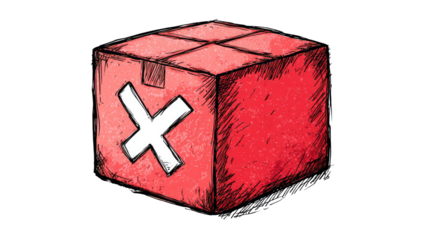 Rejected package, red box with an X