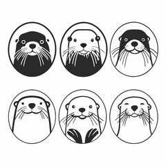 Collection of cute otter heads isolated on white background in cartoon style vector illustration