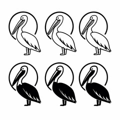 Collection of pelican bird isolated on white background in cartoon style vector illustration