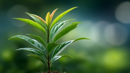 Obraz premium Lush green plant growing against a blurred nature backdrop in a serene setting