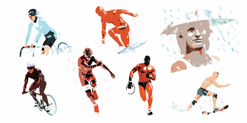 Stylized illustration of athletes engaged in various sports activities on a white background