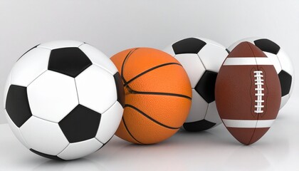 Diverse sports balls arranged together representing teamwork, athleticism, and various popular games for recreation and fitness