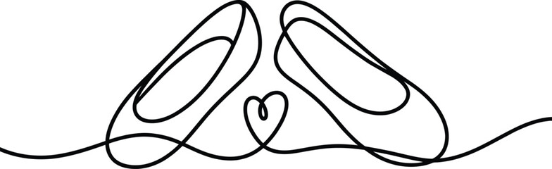 Elegant ballet slippers connected by a heart drawn in continuous line art © NASRIN