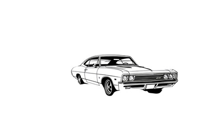 Obraz premium Classic car drawing, side view, monochrome