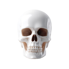 Detailed 3D rendering of a human skull with realistic bone texture, viewed from the front, isolated