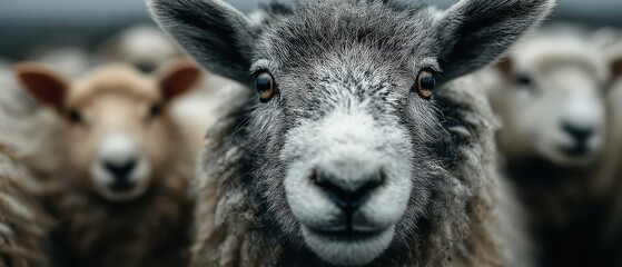Fototapeta premium Close up view of sheep in a rural setting