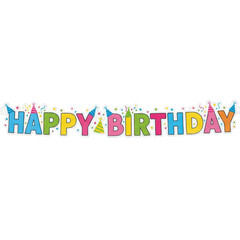 Happy birthday banner with colorful letters isolated on transparent background