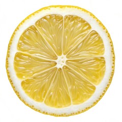 Close up view of a vibrant yellow lemon slice on a white background