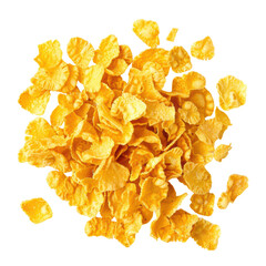 Golden cornflakes pile, breakfast cereal, crunchy and delicious snack