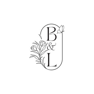 caligraphic style monogram luxury minimalist logo design BL wedding initial concept alphabet letter