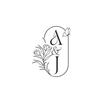 caligraphic style monogram luxury minimalist logo design AJ wedding initial concept alphabet letter