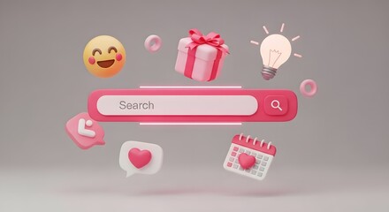 Fototapeta premium Online search bar with social media and gift icons