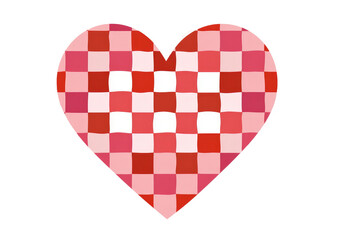 Heart-shaped graphic with a checkered pattern of shades of red and white