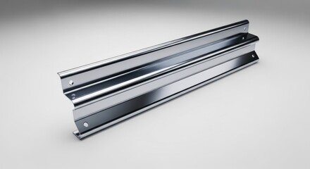 Silver-colored metal beam with two parallel lines on white surface