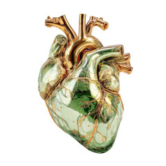 3D rendered heart, gold accents, vibrant green