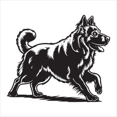 Dog silhouette vector Illustration:  Alert, Muscular Canine Standing on Rocky Ground, Vintage Style.