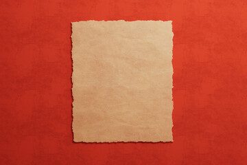 Blank Message Concept. Torn Piece Of Vintage Paper Placed On Grunge Red Background. 3D Rendering