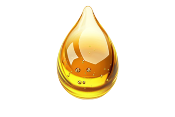 Golden glistening oil drop with bubbles, liquid honey texture