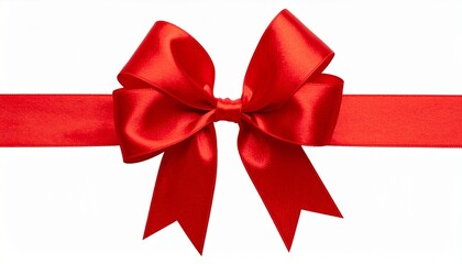 Fototapeta premium Shiny red satin ribbon tied into a bow with horizontal alignment.