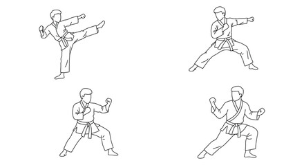 Man in karate uniform demonstrating various martial arts stances and kicks