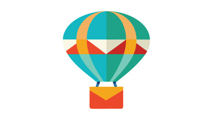 Isolated flat vector graphic of a hot air balloon with stripes and a red basket on a white background